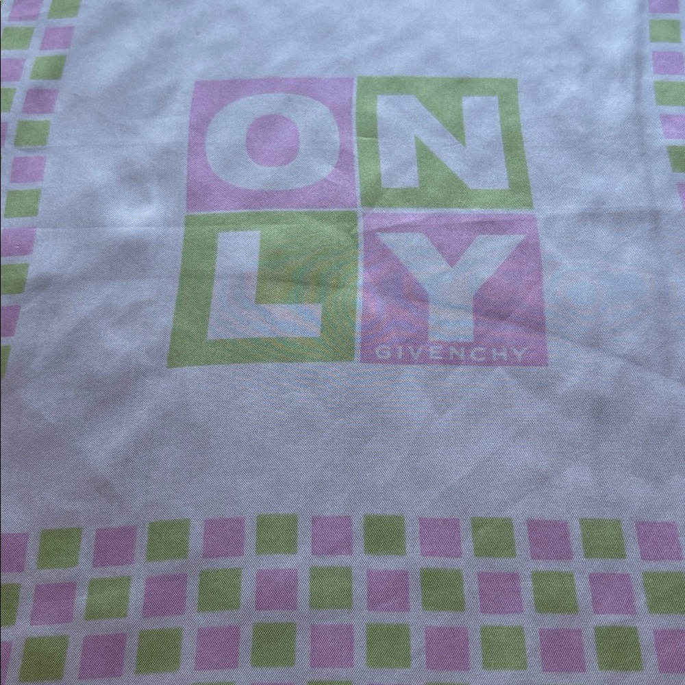 Vintage Givenchy Parfums Silk Square Scarf, Pink and Green, Hand Rolled Edges. - Picture 4 of 6